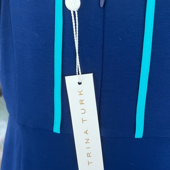 Trina Turk Blue Yvette Sleeveless Silk Trim Dress Size 6 $258 - Picture 7 of 8